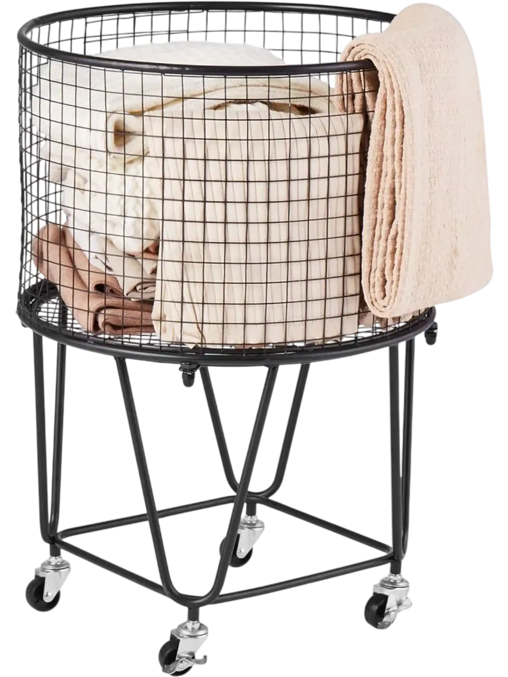 VEVOR Laundry Cart, Rolling Round Grocery Utility Cart with 360° Swivel Wheels, 60 LBS Large Load Capacity, Heavy Duty Carbon Steel Shopping Basket for Laundry, Shopping, Camping, Grocery, Luggage