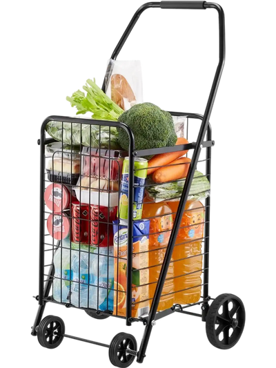 Vevor Shopping Cart Folding Grocery Utility Cart with Swivel Wheels 90 lbs Black New