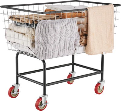 VEVOR Wire Laundry Cart, 4.5 Bushel Wire Laundry Basket with Wheels, 35\'\'x15.7\'\'x22\'\' Commercial Wire Laundry Basket Cart, Steel Frame with Chrome Finish, 5\'\' Casters, Wire Basket Cart for Lau