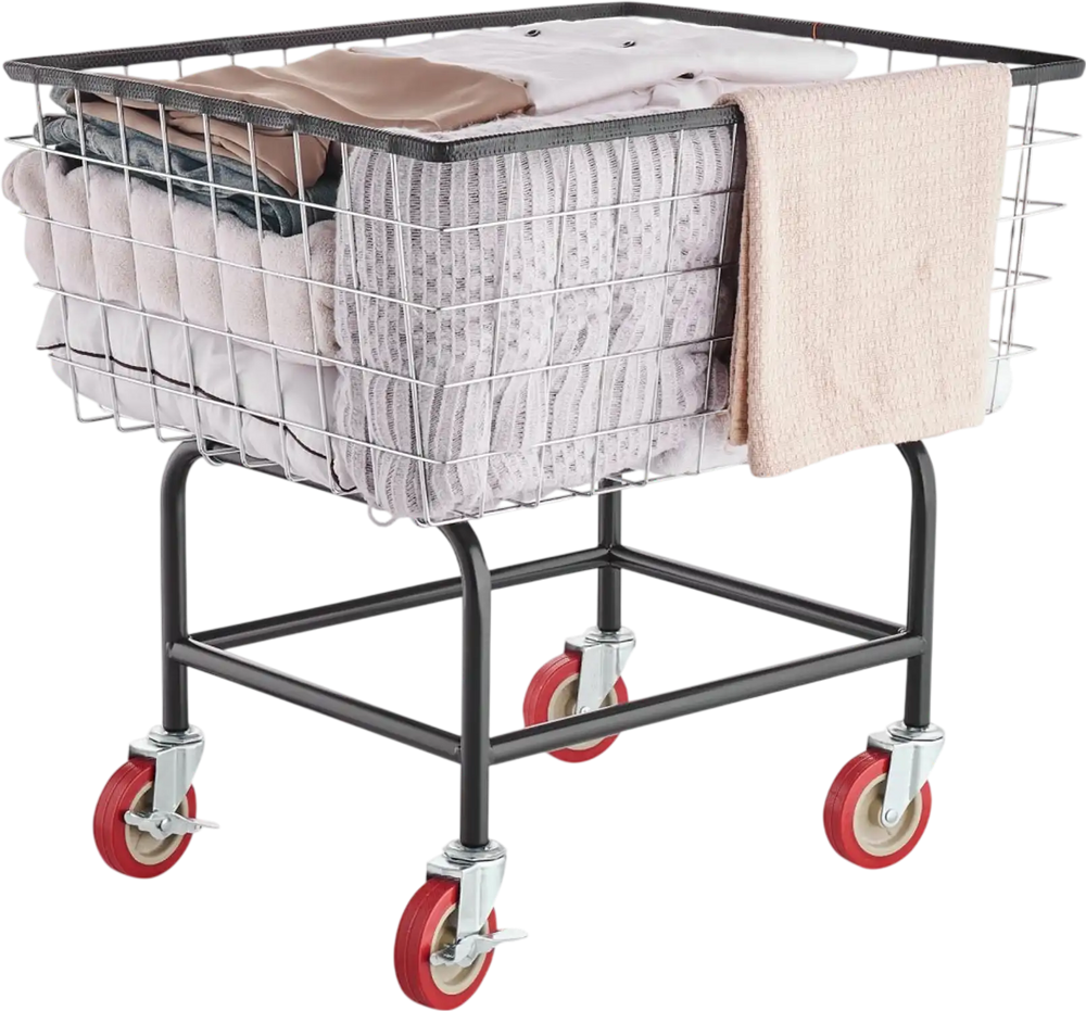 VEVOR Wire Laundry Cart, 2.8Bushel Wire Laundry Basket with Wheels, 26.7''x21.7''x26.4'' Commercial Wire Laundry Basket Cart, Steel Frame with Chrome Finish, 4" Casters, Wire Basket Cart for Laundry