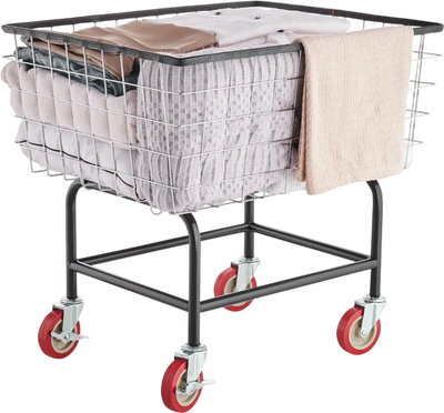 VEVOR Wire Laundry Cart, 2.8Bushel Wire Laundry Basket with Wheels, 26.7''x21.7''x26.4'' Commercial Wire Laundry Basket Cart, Steel Frame with Chrome Finish, 4