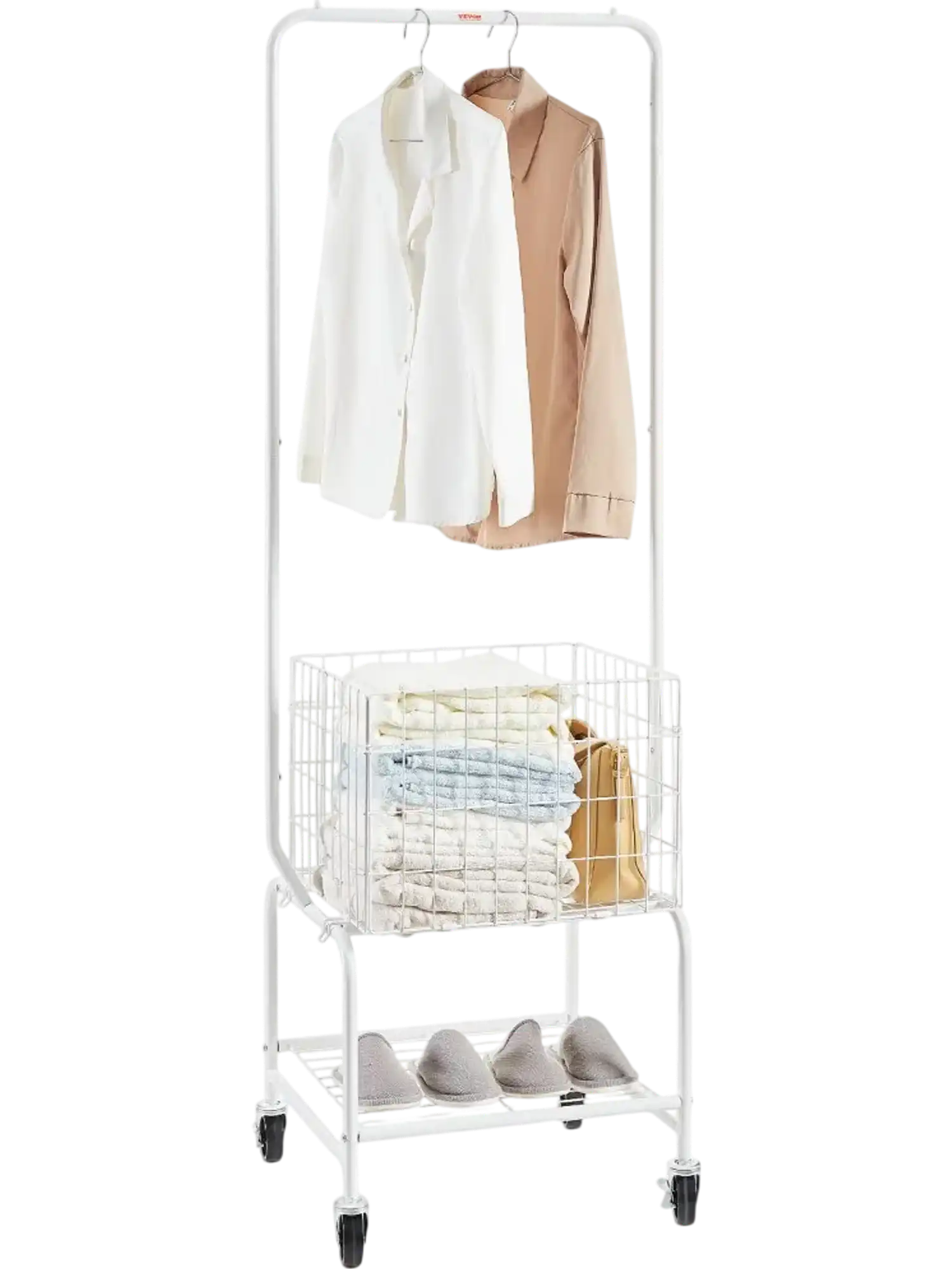 Vevor Laundry Hamper Cart Rolling Metal Basket with Hanging Garment Rack New