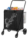 VEVOR Folding Shopping Cart with Removable Waterproof Liner, 210LBS Large Capacity Jumbo Grocery Cart with Dual Basket, 360° Swivel Wheels, Dense Metal Mesh Base, Heavy Duty Utility Cart for Shopping