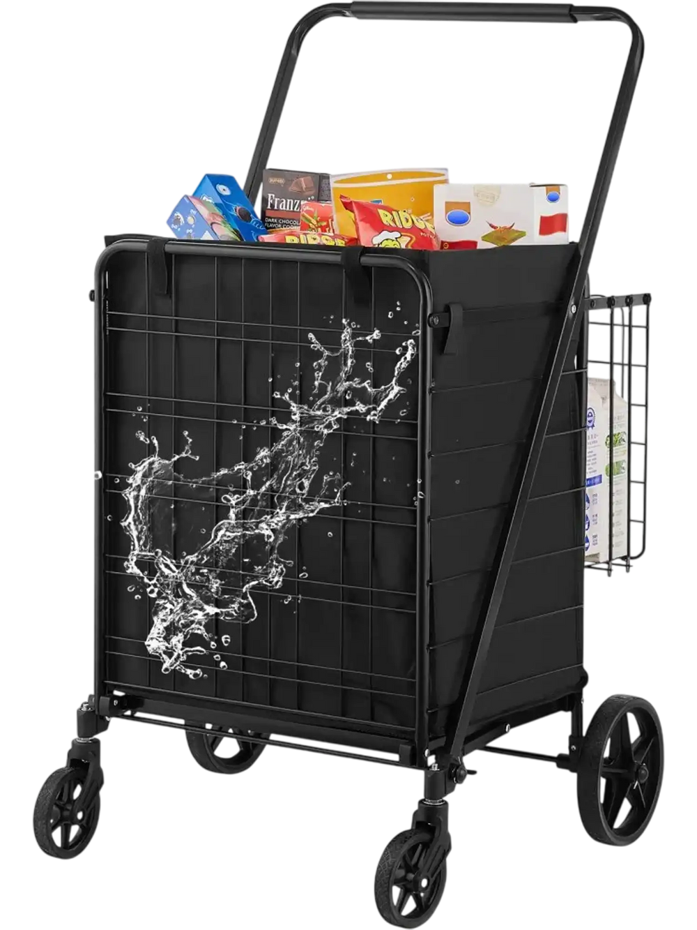VEVOR Folding Shopping Cart with Removable Waterproof Liner, 210LBS Large Capacity Jumbo Grocery Cart with Dual Basket, 360° Swivel Wheels, Dense Metal Mesh Base, Heavy Duty Utility Cart for Shopping