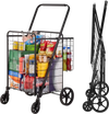 VEVOR Folding Shopping Cart, Jumbo Grocery Cart with Double Baskets, 360° Swivel Wheels, Heavy Duty Utility Cart, 110 LBS Large Capacity Utility Cart for Laundry, Shopping, Grocery, Luggage