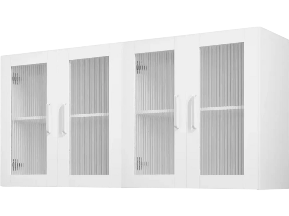 VEVOR Laundry Room Wall Cabinet, 2-Tier Wall Mounted Cabinet with Adjustable Shelf, Cupboard Storage with 4 Doors, for Kitchen, Bathroom, Laundry, Set of 2, Each 12 x 24 x 24 in (D x W x H), White