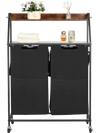 VEVOR 2 Tiers Laundry Sorter, Tall Laundry Hamper with Metal Frame and Wooden Tabletop, 2 Section Rolling Basket Organizer Storage with Ladder Shelves and 600D Oxford Cloth Bags for Dirty Clothes