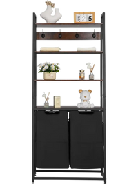 VEVOR 4 Tiers Laundry Sorter, Tall Laundry Hamper with Shelves and Hooks, 2 Section Freestanding Basket Organizer Storage with 600D Oxford Cloth Bags and Ladder Shelves for Dirty Clothes, Bathroom