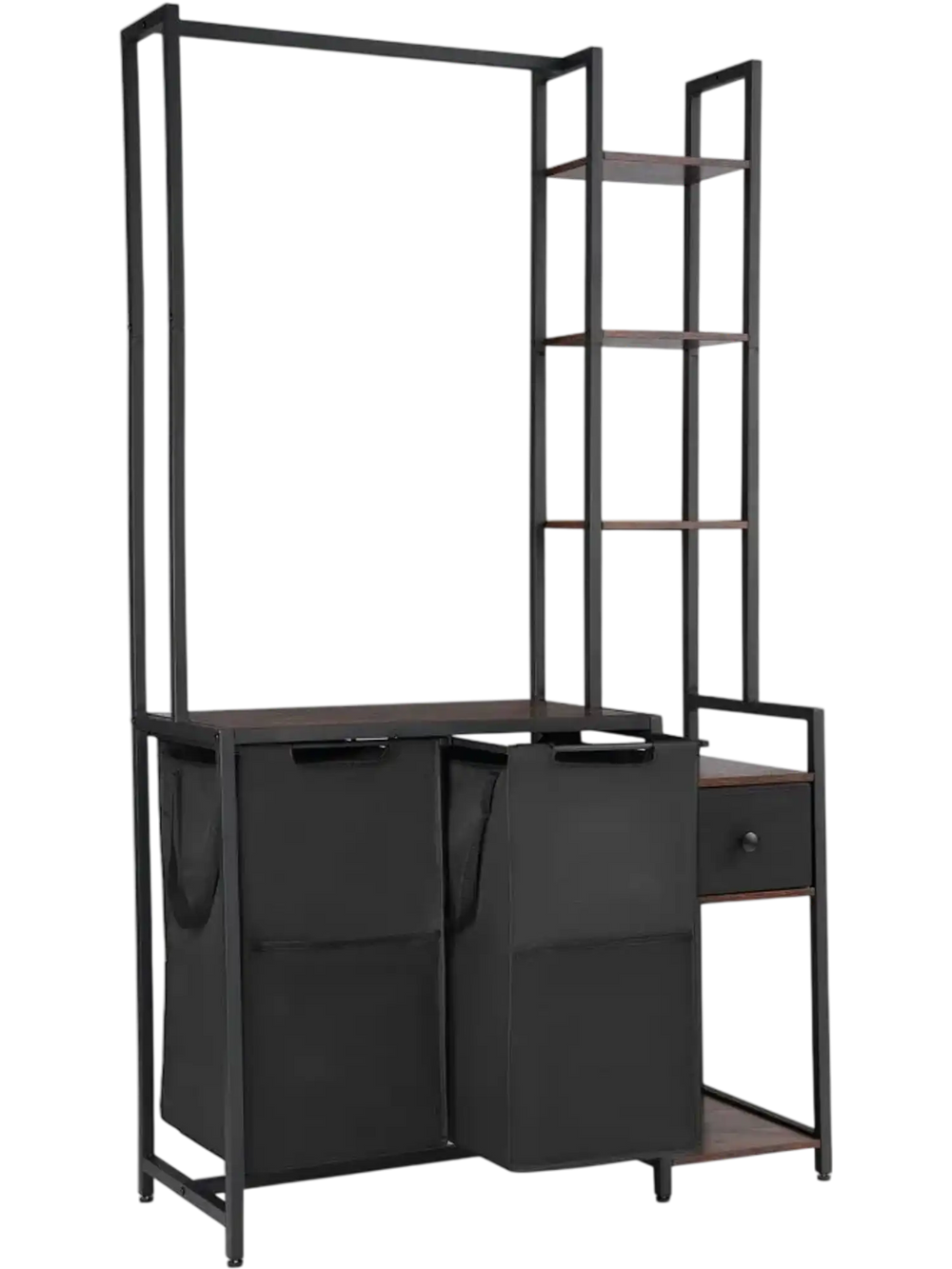 VEVOR 3 Tiers Laundry Sorter with Rack, Tall Laundry Hamper with Shelves and Drawers, 2 Section Freestanding Hanging Rack Storage with 600D Oxford Cloth Bags and Ladder Shelves for Dirty Clothes