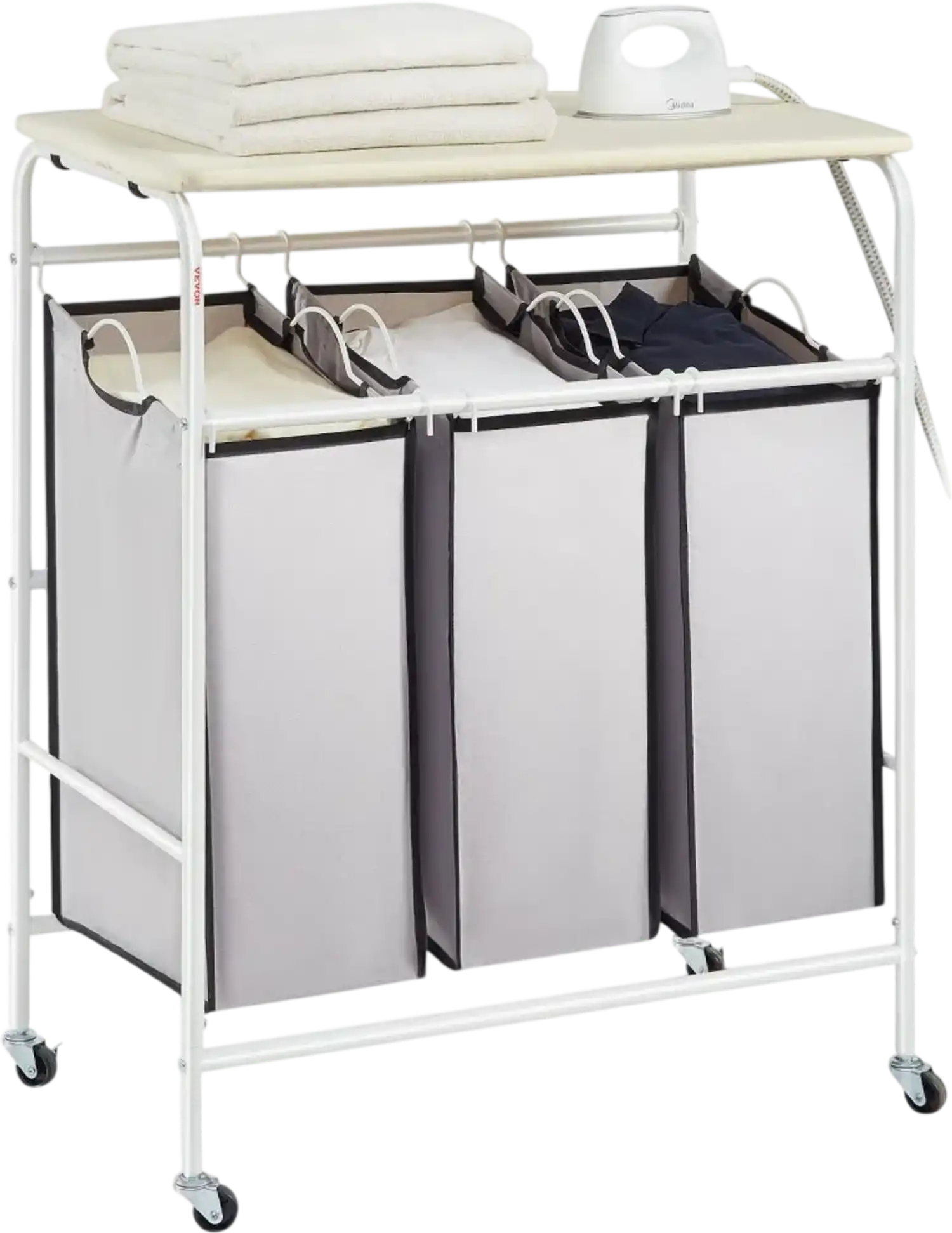 Vevor Laundry Sorter Cart 3-Section with Ironing Board New