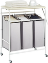 VEVOR 3-Section Laundry Sorter Cart with Ironing Board, Laundry Hamper with Heavy Duty Lockable Wheels and 3 Removable Bag, Rolling Laundry Basket Sorter for Clothes Storage