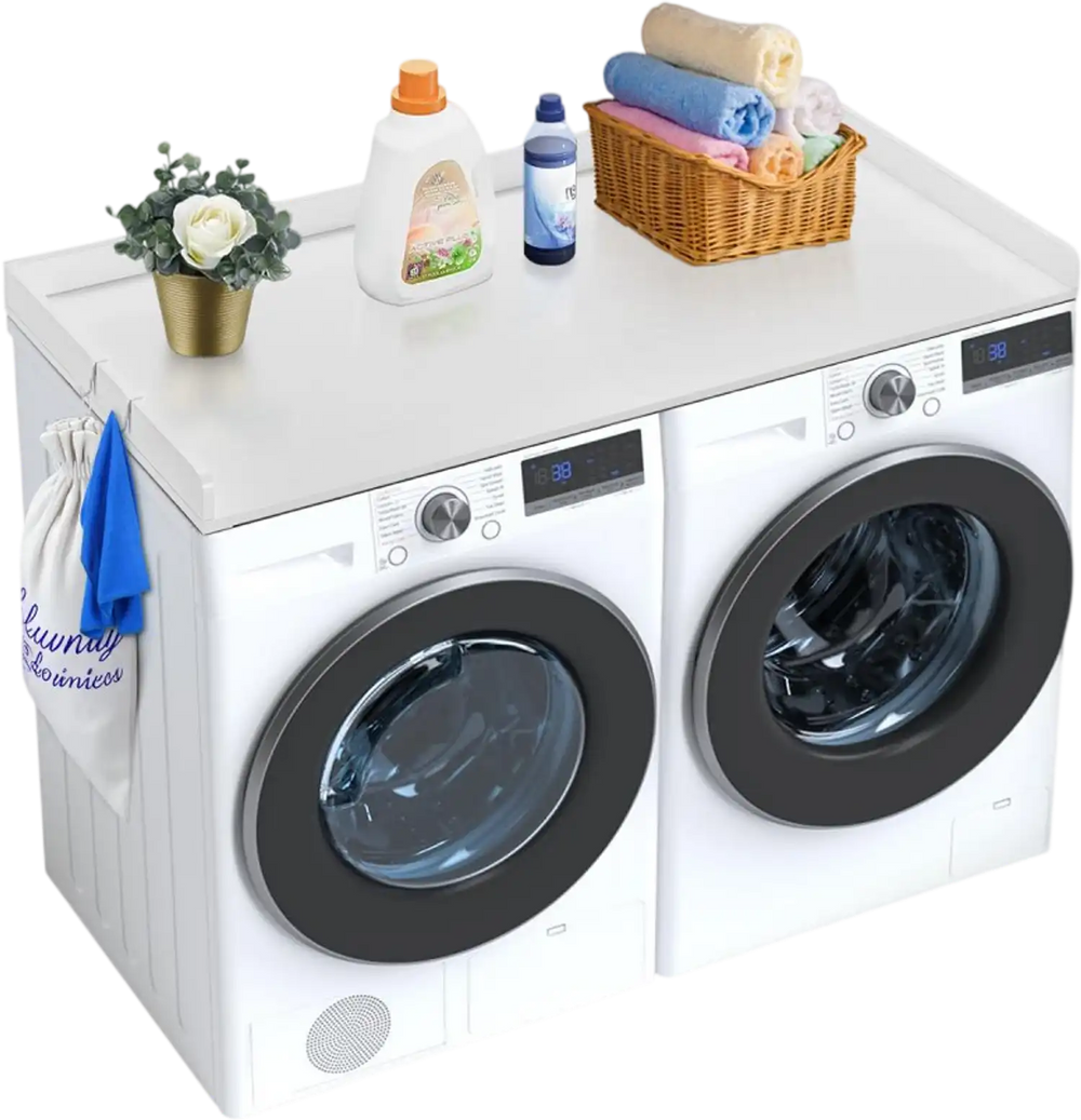 VEVOR Washer Dryer Countertop, 54" x 27" Wooden Washer and Dryer Countertop, Water-Resistant Laundry Machine Topper Cover with Anti-Slip Pads, for Laundry Room Organization and Storage, White