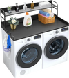 VEVOR Washer Dryer Countertop with 2-Tier Shelf, 54" x 27" Wooden Washer and Dryer Countertop with Anti-Slip Pads, Water-Resistant Laundry Topper Cover for Laundry Room Organization and Storage, Black