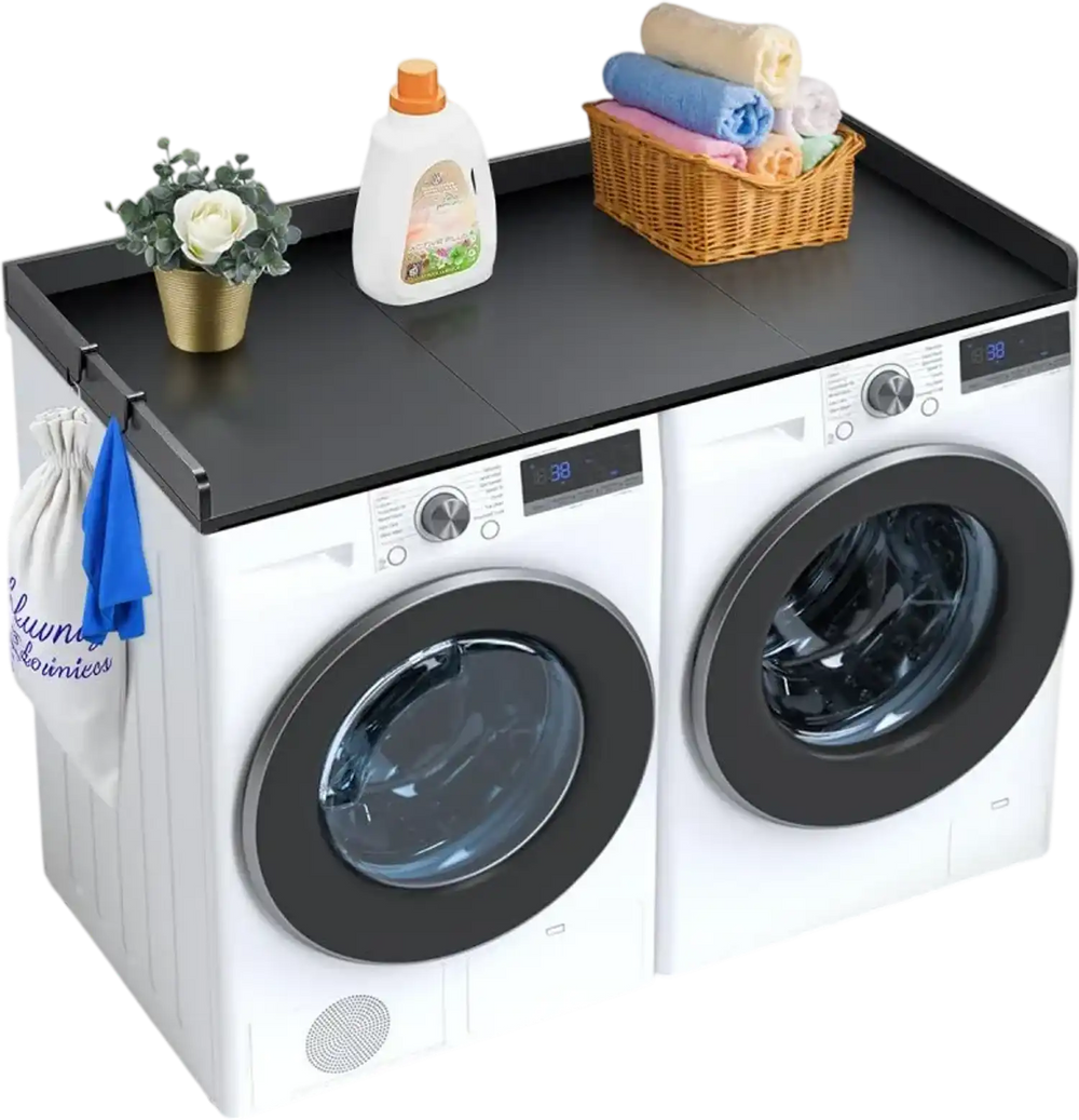 VEVOR Washer Dryer Countertop with 3 Splicing Panels, 54" x 27" Wooden Washer and Dryer Countertop with Non-Slip Pads, Water-Resistant Laundry Topper for Laundry Room Organization and Storage, Black