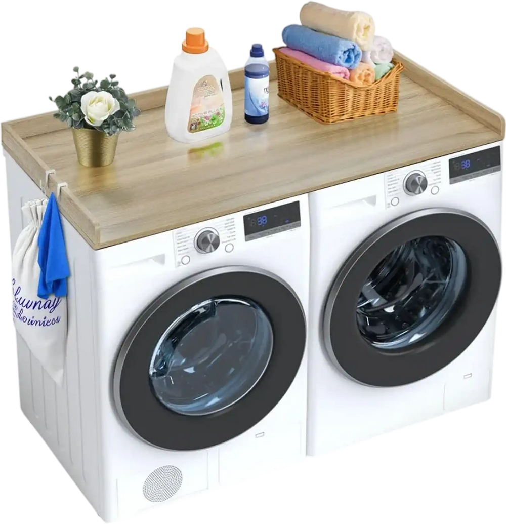 VEVOR Washer Dryer Countertop, 54" x 27" Wooden Washer and Dryer Countertop, Water-Resistant Laundry Machine Topper Cover with Anti-Slip Pads, for Laundry Room Organization and Storage, Oak