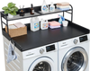 VEVOR Washer Dryer Countertop with Shelf, 54 x 27.5 in Wooden Washer and Dryer Topper with Edge and 2 Hooks, Laundry Machine Topper for Laundry Closet Pantry Counter Organization and Storage, Black