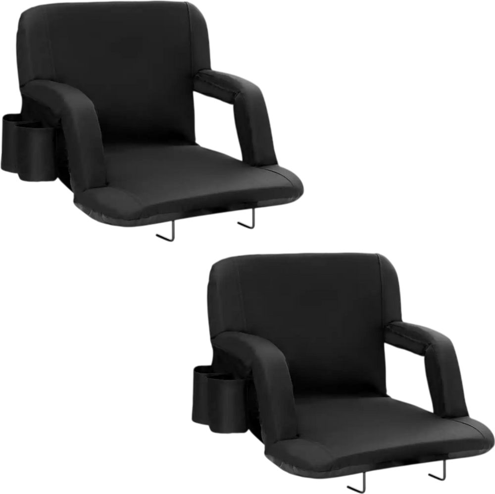 VEVOR Stadium Seat with Back Support, Wide Bleacher Seat Backs, Folding Padded Cushion Stadium Chair, Portable Reclining Chairs with Hook Pocket Cupholder, Ideal for Sport Event Beach Concert (2 Set)