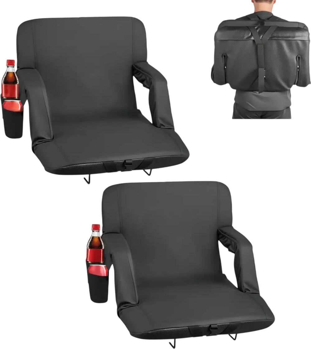 VEVOR Stadium Seat, 6 Adjustable Angle Bleacher Chair, 2.75'' Cushion Stadium Seat with Back Support and Armrest, Wide Bleacher Chair with Hook Pocket Cupholder for Picnics, Beach Sports, and Gaming
