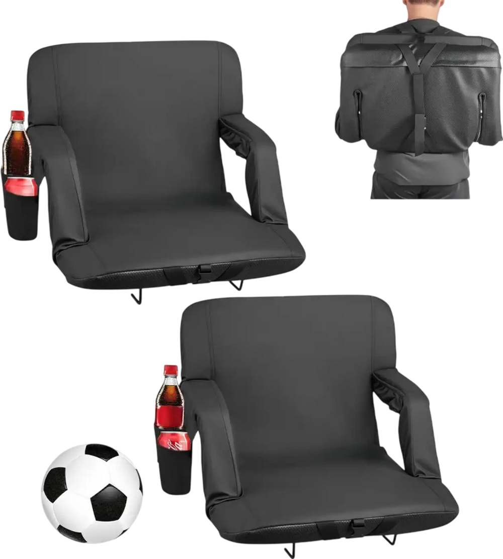 VEVOR Stadium Seat, 6 Adjustable Angle Wide Bleacher Chair, 2.9'' Cushion Padded Stadium Seat with Armrest and Back Support, Stadiums Chair with Hook Cupholder for Picnics, Beach Sports, and Gaming