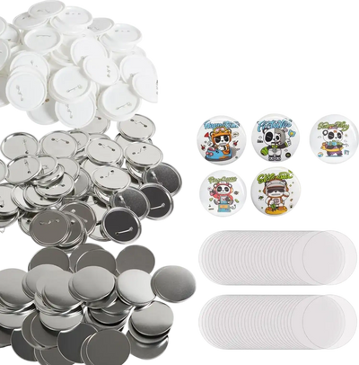 VEVOR 200 Sets 3 inch 75mm Pin Back Button Parts, DIY Round Button Badge Parts, Set Includes Metal Top, Plastic/Metal Button, Clear Film, and Blank Paper For Gifts Presents, Machine NOT Included