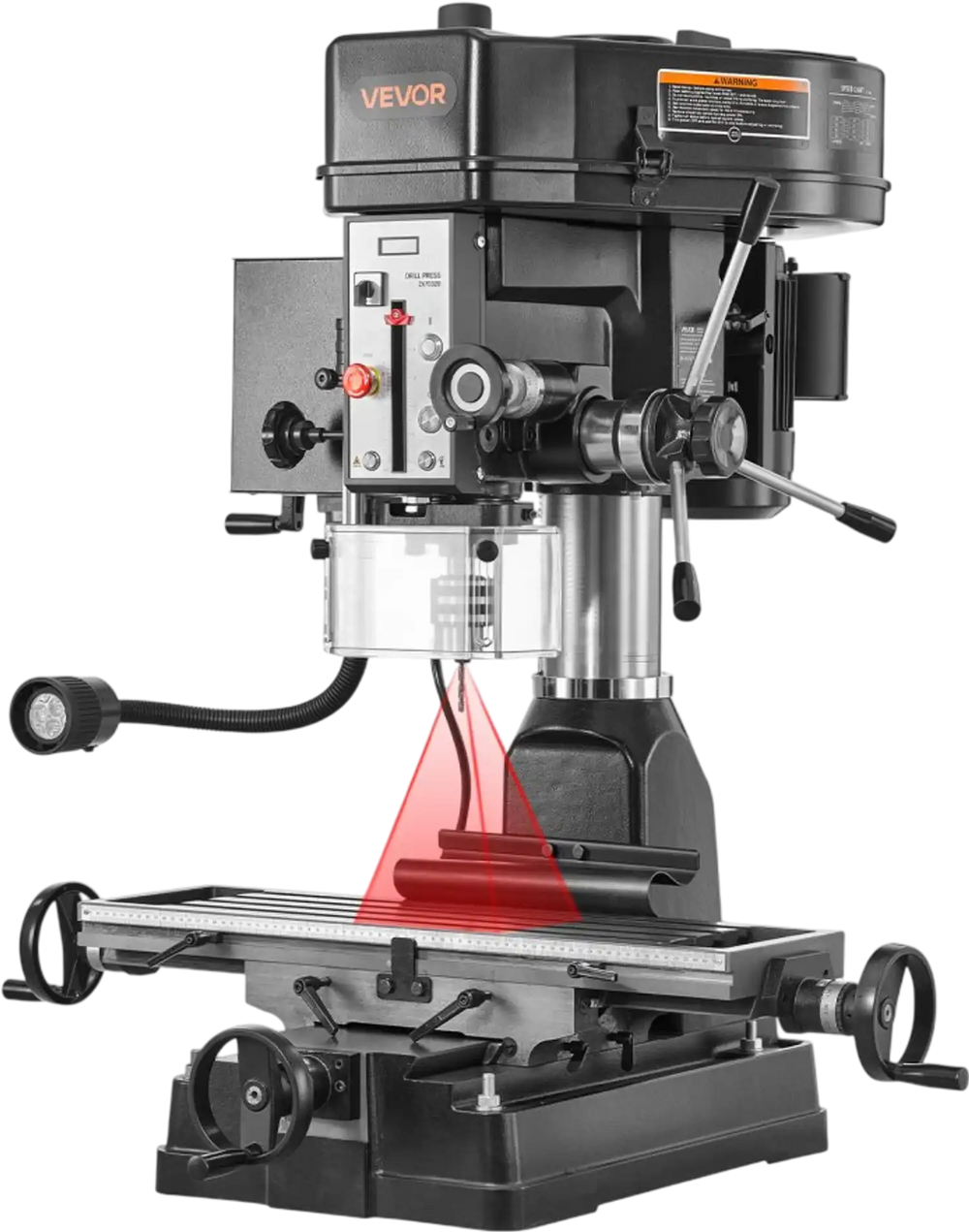 VEVOR 15.875-Inch Mill Drill Machine, 2 HP, Benchtop Milling Drill Press, 150-2560 RPM Adjustable Speed, with Rotating Vise, Laser and Work Light, Milling Drilling Machine, for Woodworking Light Metal