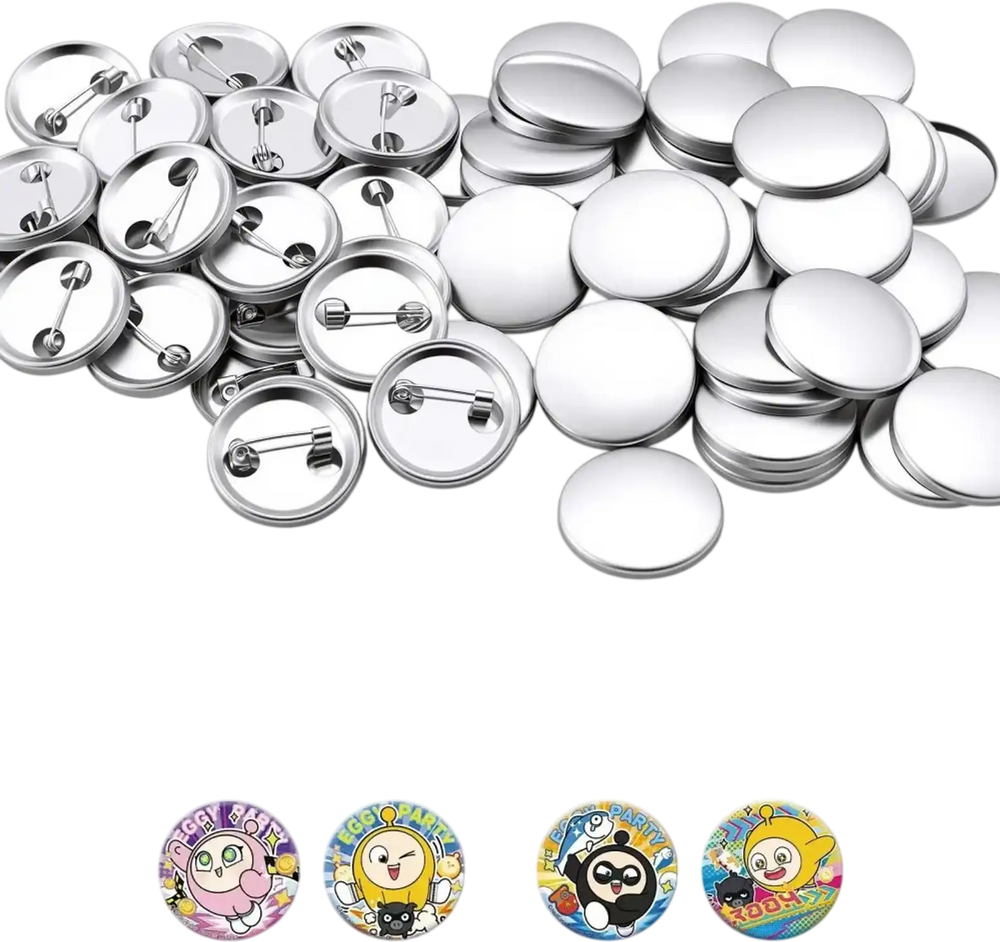 VEVOR Button Maker Supplies 200 Sets 0.98 in / 25 mm Pin Back Button Parts, with Metal Backs, Metal Shells, Clear Mylar Films, and Blank Circle Papers, for Home DIY, School Events, and Custom Studio