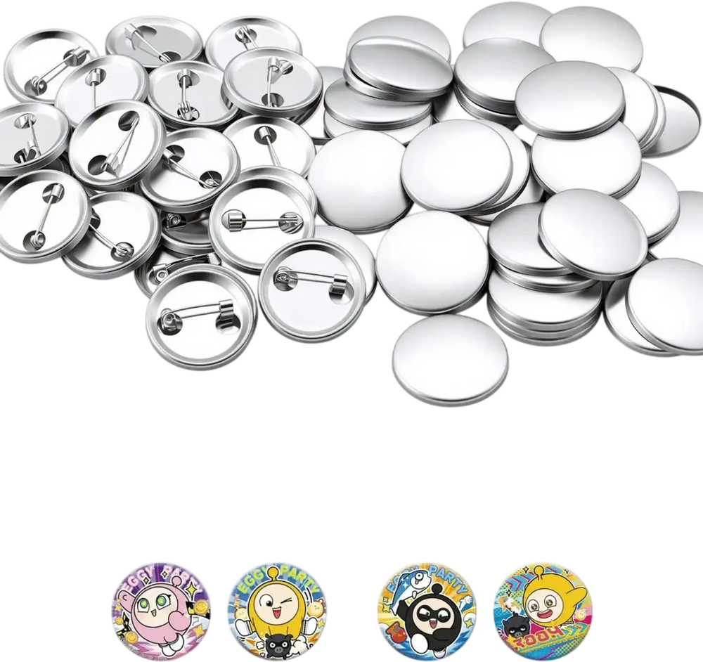 VEVOR Button Maker Supplies 200 Sets 2.28 in / 58 mm Pin Back Button Parts, with Metal Backs, Metal Shells, Clear Mylar Films, and Blank Circle Papers, for Home DIY, School Events, and Custom Studio