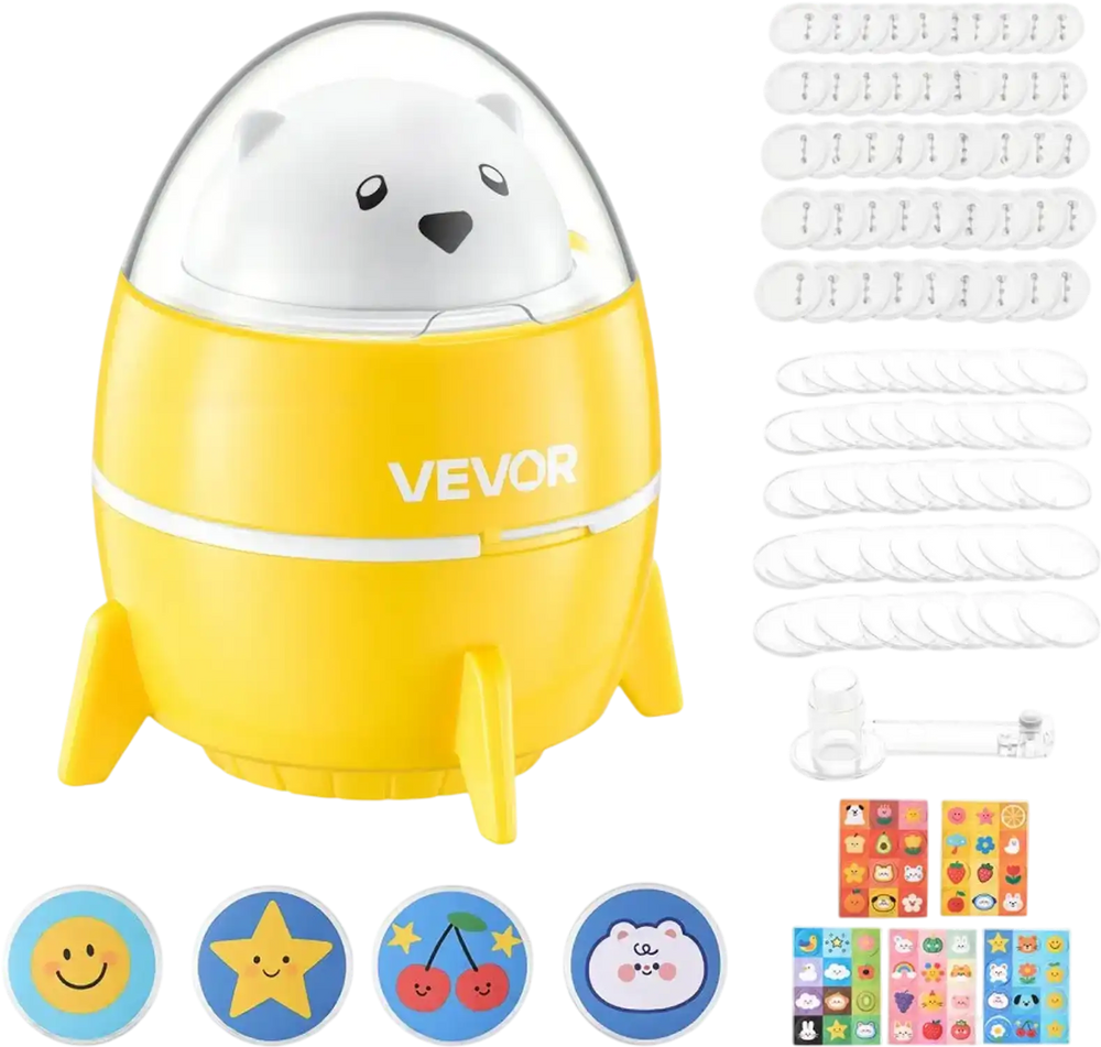 VEVOR Button Maker Machine, 2.25" / 58 mm, Plastic Pin Badge Maker with 50pcs Button Parts and Pre-Printed Pattern Paper, Circle Cutter, Compact Body, for Home DIY, School Events, Birthday Present