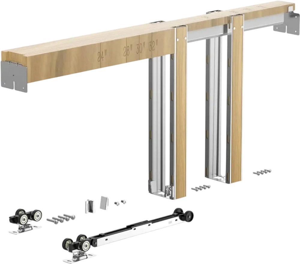 VEVOR Pocket Door Frame Kit, for 24-36 in Wide 80 in High Door, Pocket Door Kit with Two-Way Soft Close Mechanism, Slide Smoothly Quietly, Easy to Install, Wood and Galvanized Steel, for Living Room