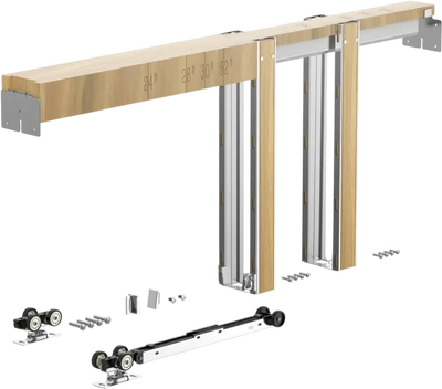 VEVOR Pocket Door Frame Kit, for 24-30 in Wide 80 in High Door, Pocket Door Kit with Two-Way Soft Close Mechanism, Slide Smoothly Quietly, Easy to Install, Wood and Galvanized Steel, for Living Room