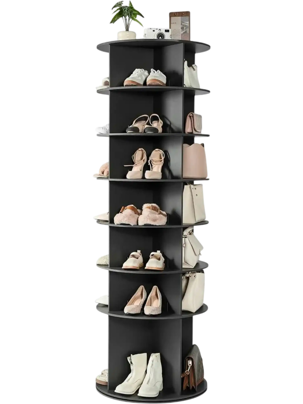 VEVOR 7 Tiers Rotating Shoe Rack Tower, 360° Spinning Shoe Rack, Revolving Storage Round Carousel Display, Freestanding Lazy Susan Organizer Display for Bedroom, Living Room, Entryway, Closet, Black