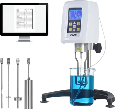 VEVOR Digital Rotary Viscometer, 10-2,000,000 mPa.s(cP), ±2% Accuracy, 100-240V Digital Rotational Viscosity Meter with 4 Rotors and Temperature Probe, LCD Display, Lab Viscometer for Fluid Testing