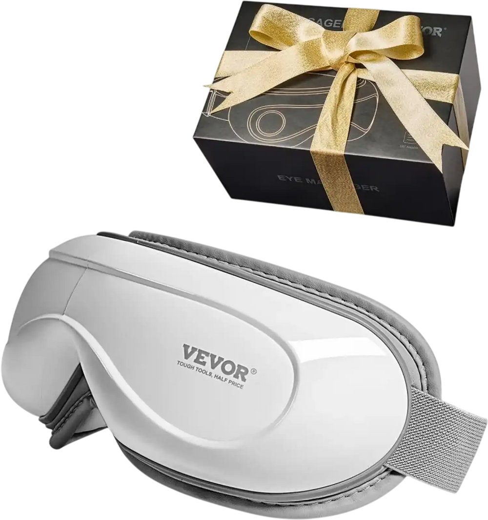 VEVOR Eye Massager with Heat & Remote, Heated Eye Massage Mask with 5 Modes and Bluetooth Music, 180° Foldable Eye Care Massager for Eye Strain, Dry Eyes, Dark Circles, Ideal Gift for Mom/Dad, Black