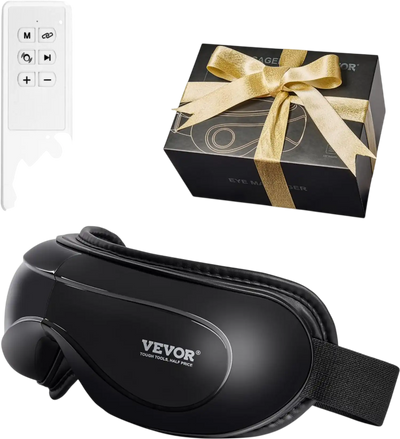 VEVOR Eye Massager with Heat & Remote, Heated Eye Massage Mask with 5 Modes and Bluetooth Music, 180° Foldable Eye Care Massager for Eye Strain, Dry Eyes, Dark Circles, Ideal Gift for Mom/Dad, Black