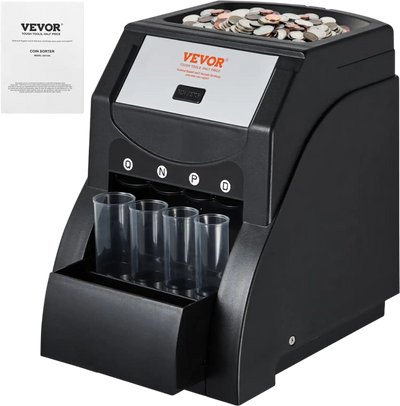 Vevor Coin Sorter USD Coin Counter Wrapper and Roller 230 Coins/Min 4 Coin Tubes Black New
