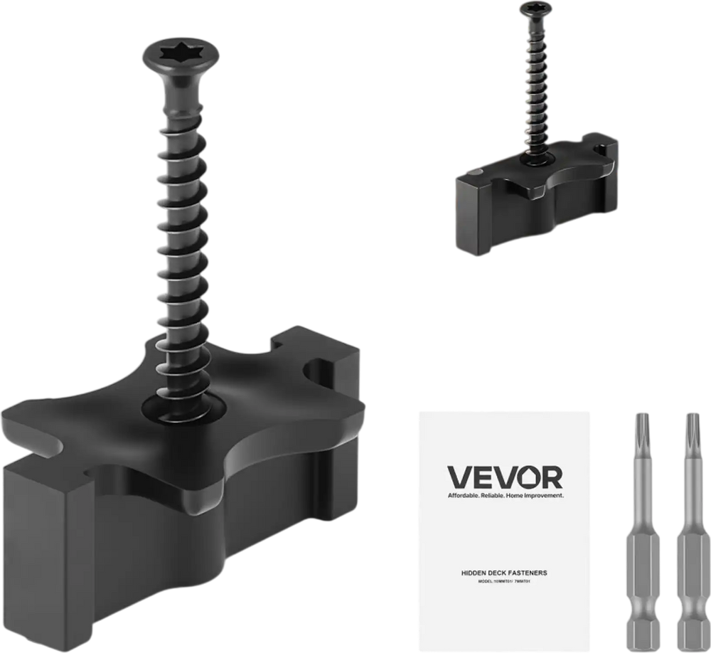 VEVOR 600PCS Hidden Deck Fasteners for Composite Decking Board, Universal Composite T Clips & Plastic Hidden Fasteners with Metal Screws,Polypropylene PP Clips Works with 0.26 inch Gaps, Black