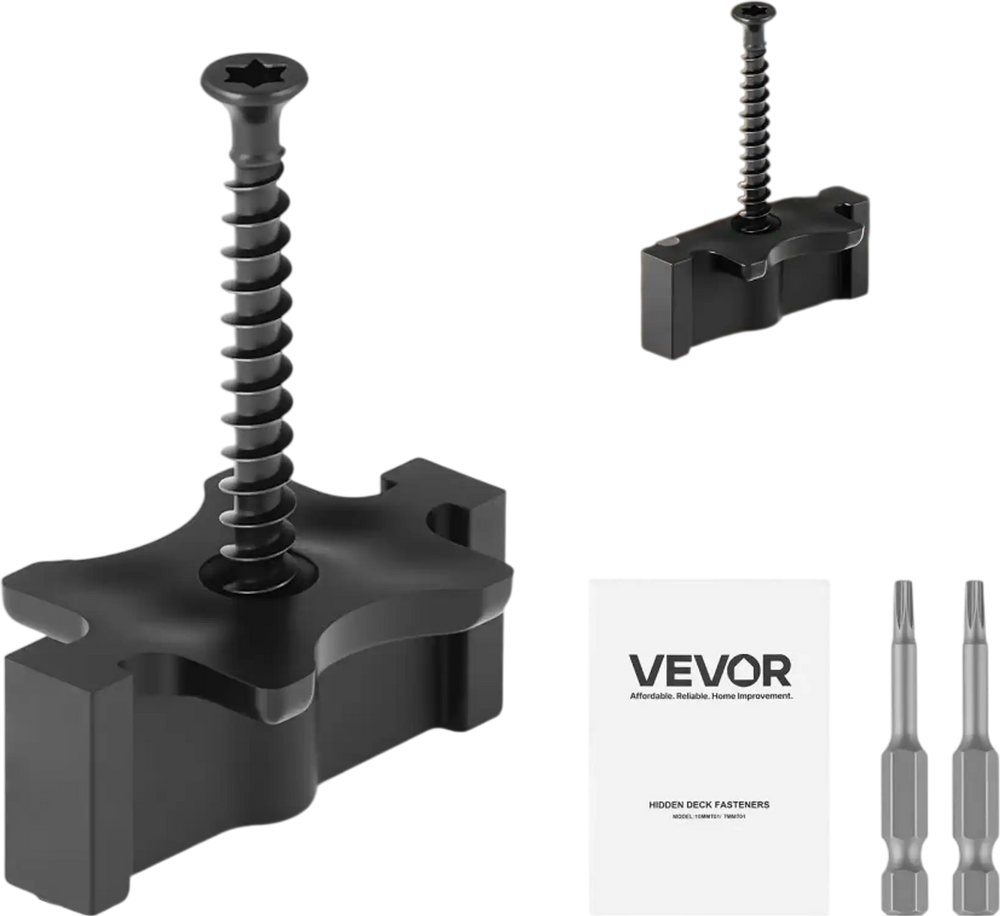 VEVOR 900PCS Hidden Deck Fasteners for Composite Decking Board, Universal Composite T Clips & Plastic Hidden Fasteners with Metal Screws,Polypropylene PP Clips Works with 0.26 inch Gaps, Black