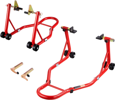 VEVOR Motorcycle Stand Lift, 850lbs Capacity Front Rear Combo Stand Lift, Front Wheel Dual-Fork Stand, Rear U+L Fork Swingarm Spool Stand, for Most Yamaha Honda Kawasaki Suzuki Motorcycles, Red