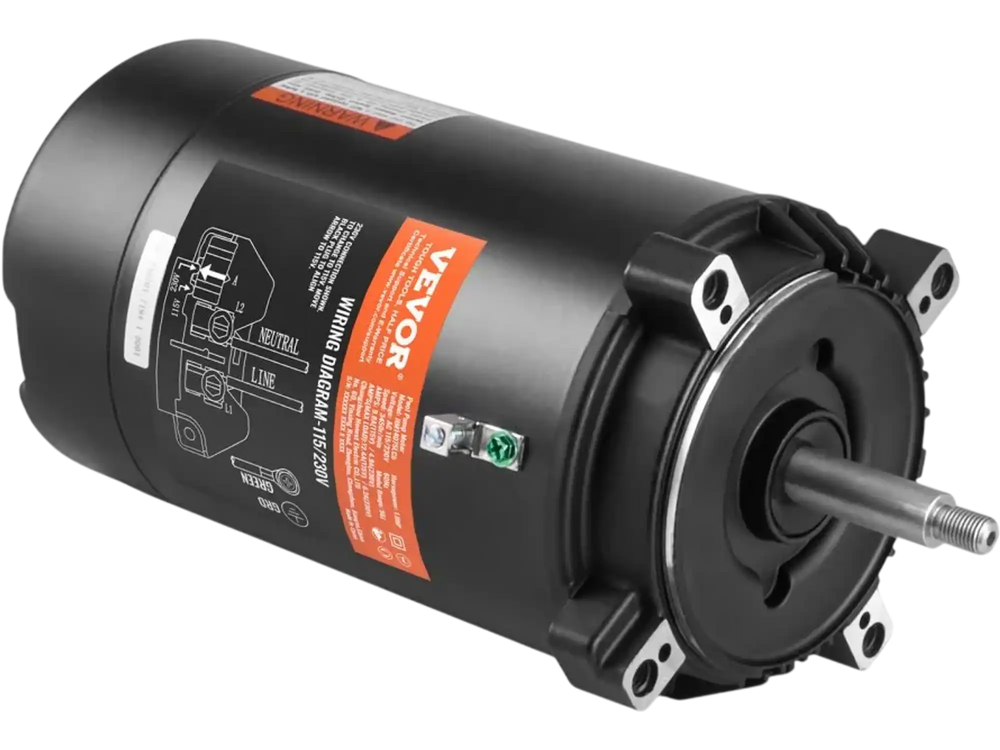 VEVOR 1 HP Pool Pump Motor, 56J Frame, 115V(9.8 Amps)/230V(4.9 Amps) 3450 RPM, 60Hz, 1.4 Service Factor, 90μF/250V Capacitor, CCW Rotation Round Flange Replacement Motor