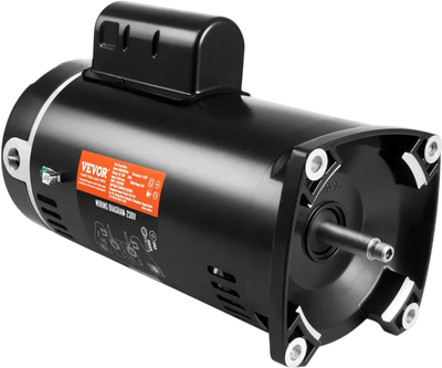 VEVOR 2 HP Pool Pump Motor, 56Y Frame, 230V (7.8 Amps) 3450 RPM, 60Hz, 1.3 Service Factor, 50μF/250V Capacitor, CCW Rotation Square Flange Replacement Motor