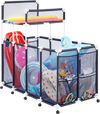 VEVOR Pool Storage Bin, 64.96 x 33.46 x 64.96 in, Rolling Pool Float Storage Organizer with Side Pockets & Noodles Holder Rack, Durable Plastic Frame, Poolside Toys Mesh Basket for Swimming Pools