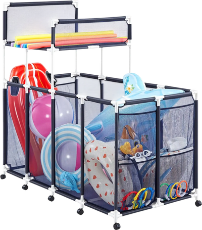 Vevor Pool Storage Bin Rolling Pool Float Organizer with Side Pockets & Noodle Holder New