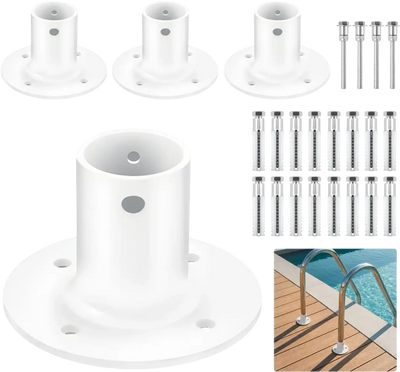 VEVOR Deck Anchor Flange 4 Pack, 1-7/8 in Pool Ladder Deck Mount, Handrail Anchor with Stainless Steel Mounting Hardware, Premium Aluminum Alloy Flange for Inground Swimming Pool Ladder, White