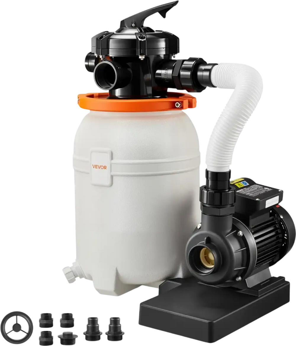 VEVOR 10 in Sand Filter Pump for Above Ground Pool, 0.33 HP 3000 GPH, Swimming Pool Sand Filter Pump with Pre-Assembled Core & Leak-Resistant Design, 6-Way Valve, High-Efficiency Filtration for Pools