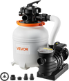 VEVOR 12 in Sand Filter Pump for Above Ground Pool, 0.33 HP 3000 GPH, Swimming Pool Sand Filter Pump with Pre-Assembled Core & Leak-Resistant Design, 6-Way Valve, High-Efficiency Filtration for Pools