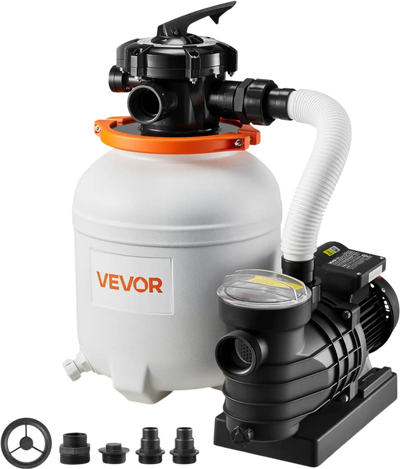 VEVOR 12 in Sand Filter Pump for Above Ground Pool, 0.33 HP 3000 GPH, Swimming Pool Sand Filter Pump with Pre-Assembled Core & Leak-Resistant Design, 6-Way Valve, High-Efficiency Filtration for Pools