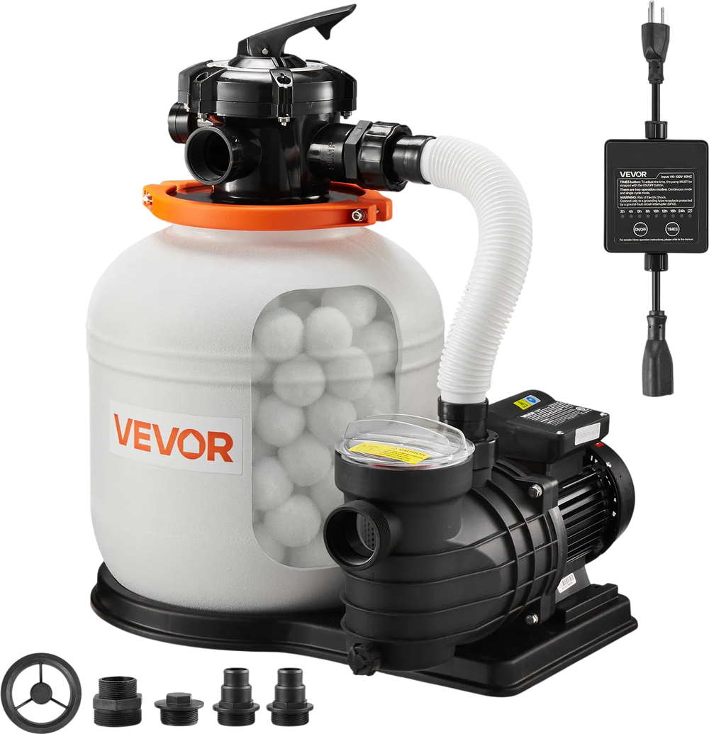 VEVOR FlashPure Sand Filter Pump, 14 in for Above Ground Pool, 0.75 HP 3500 GPH, Swimming Pool Filter System with Timer, 6X Faster Filtration, Media Installed, Leak-Resistant, Ready to Use Out of Box