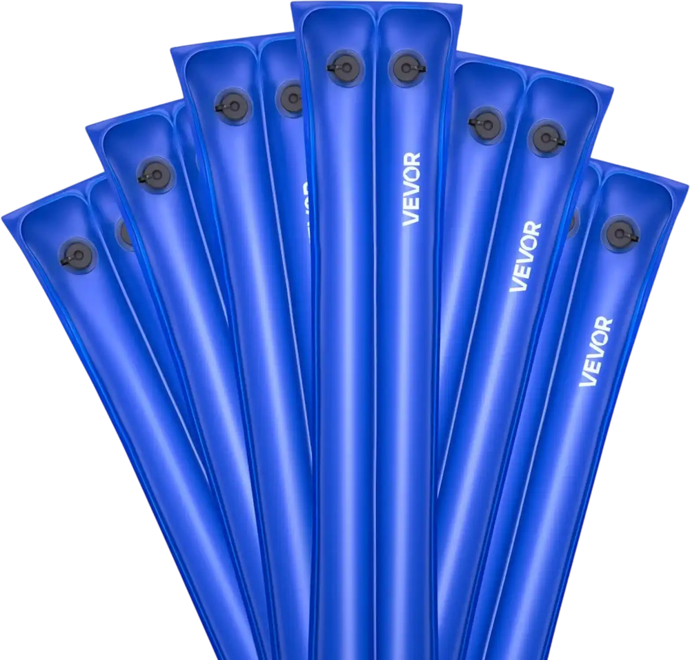 VEVOR Pool Cover Water Bags, 6 Packs 8 Ft, Double Chamber Pool Cover Water Tubes, 0.4mm Thick PVC Bags Weights with Leakproof Screw Cap, for Inground Swimming-Pool Covers Winter Closing, Blue