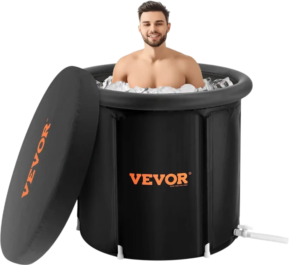 VEVOR Ice Bath Tub, Cold Water Therapy Plunge Tub for Athlete, Portable Outdoor Ice Barrel Plunge Pool for Recovery, 98 Gal Inflatable Folding Bathtub with Cover, Home Ice Pod for Adult, 35.4"Lx30"H