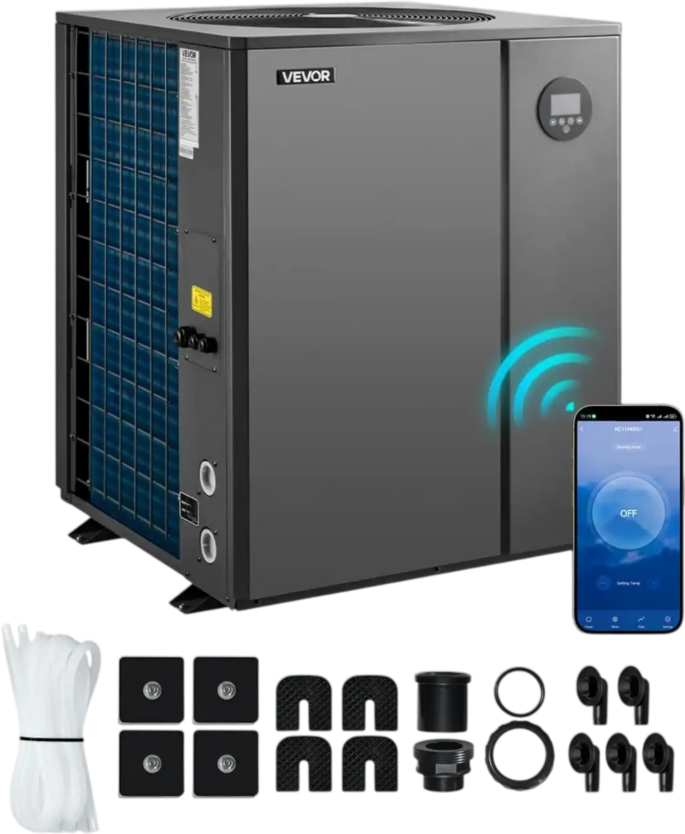 VEVOR Pool Heat Pump Max 104790 BTU, Electric Pool Heater for In-Ground Up to 27738 Gallons, All-DC Inverter Technology, WiFi & App Remote Control, Multiple Protection for Swimming Parties